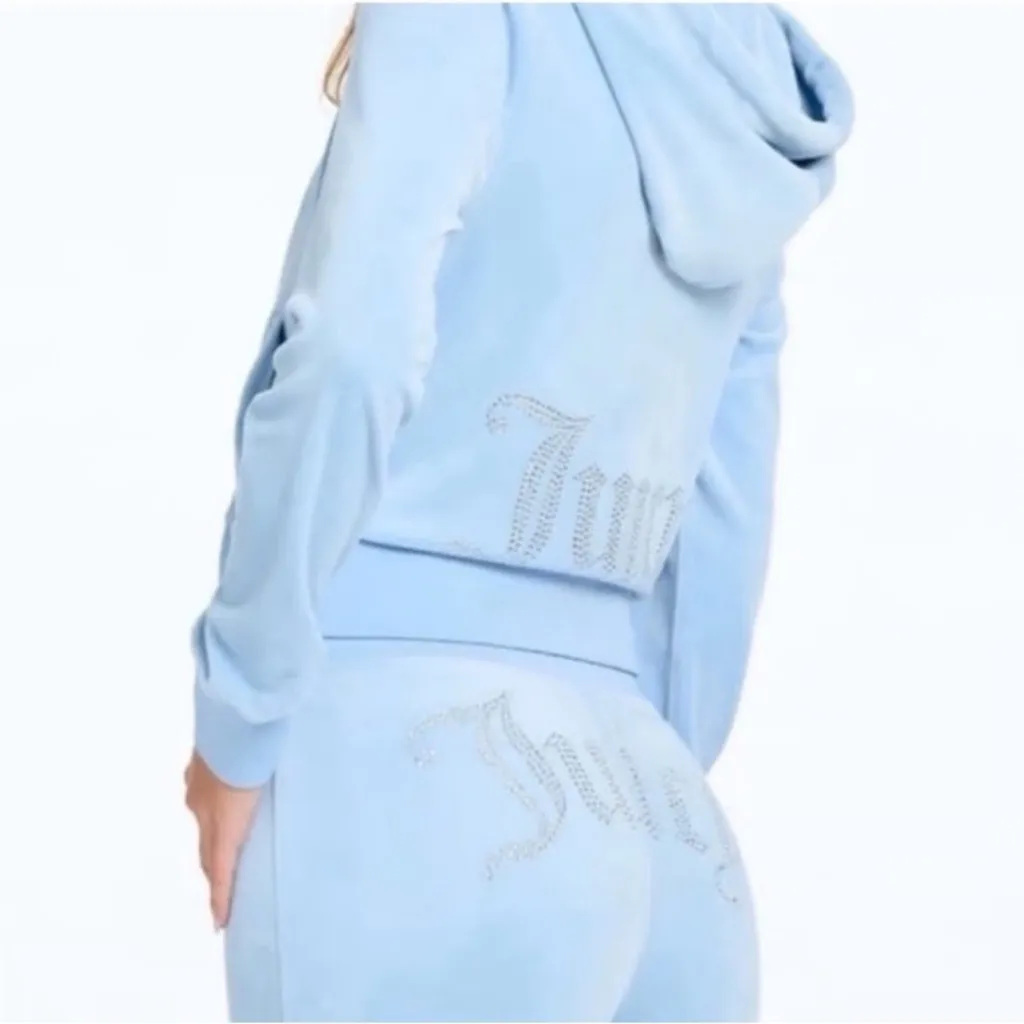 🔥JUICY COUTURE OG Bling Velour Iconic Tracksuit Hoodie Pants Frosted Baby Blue L - Image 3