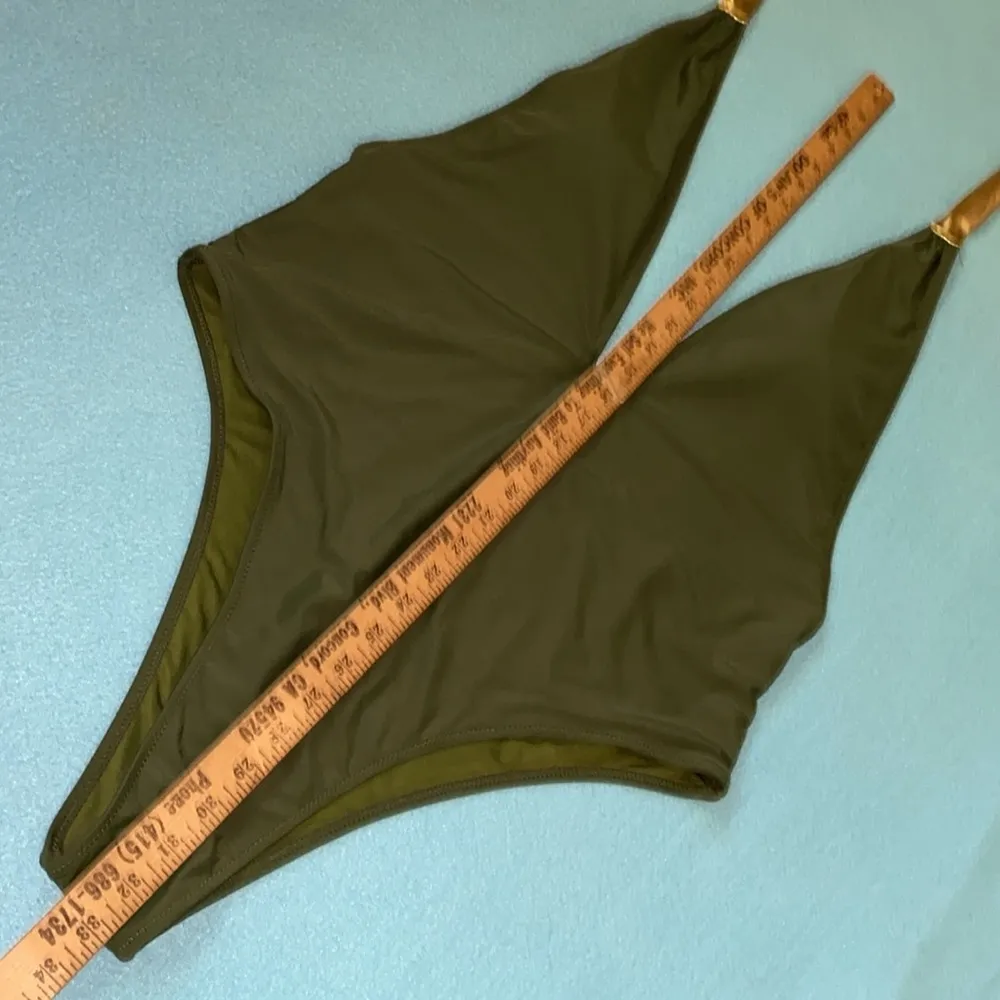 MERMAID SWIMWEAR deep V halter style low back high cut hips NEW size 2X Green - Image 5