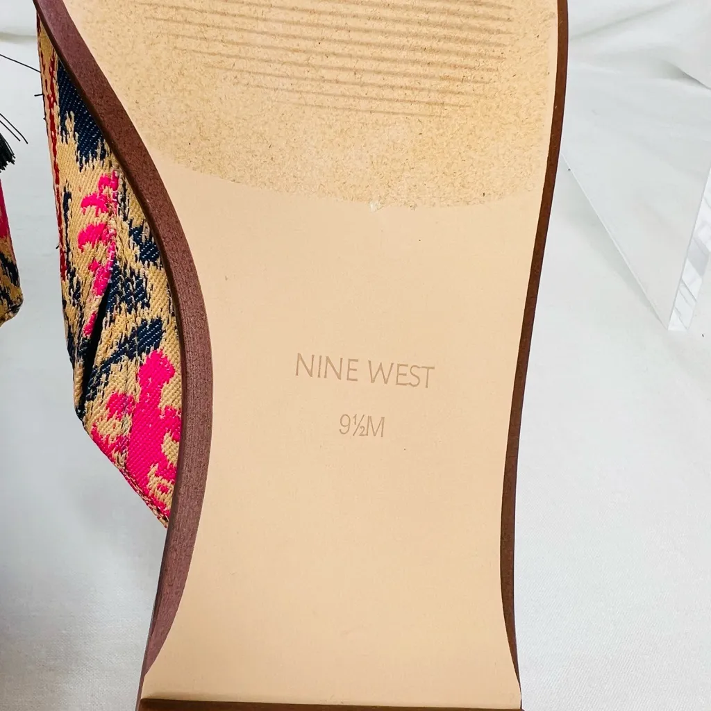 Nine West Ollial Tassle Mules, Ikat Pattern Fabric, Women’s 9, NWOB - Image 6