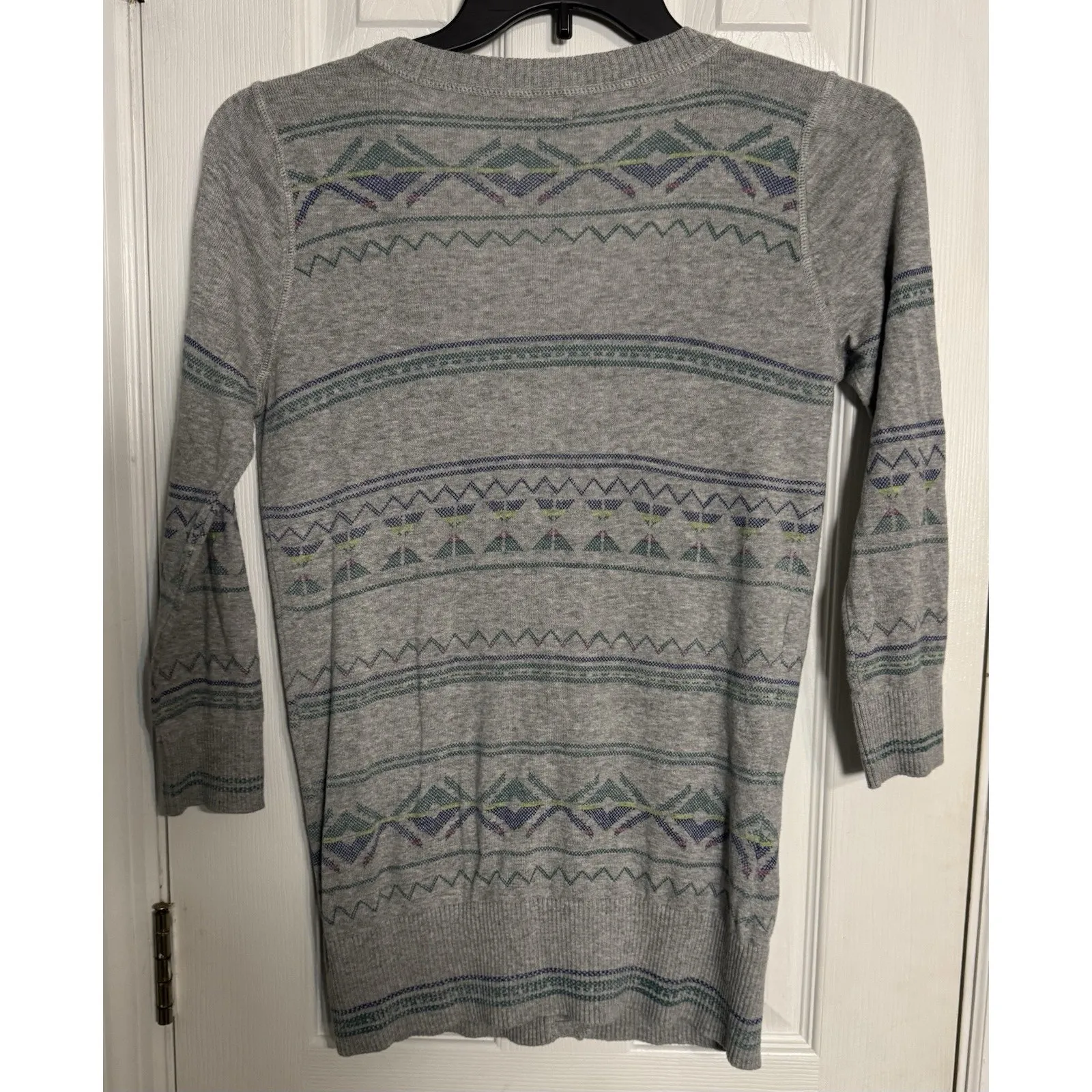 Mossimo Gray Cardigan, Blue/Green Aztec Design, Button Up, Medium - Image 5