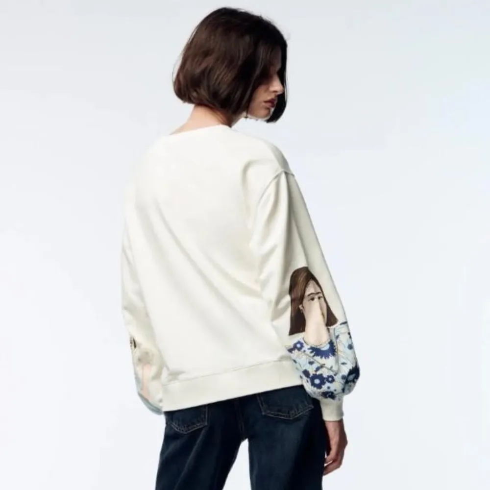 ZARA Blogger Fave Ecru Multi Girls Print Sweatshirt $59.90 EUC S Rare HTF - Image 3