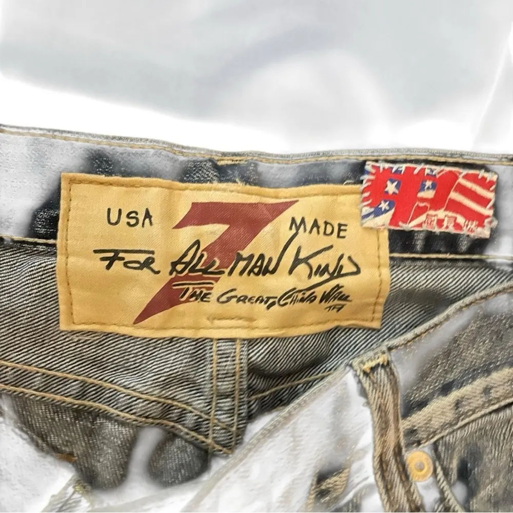 7 FOR ALL MANKIND MADE X THE GREAT CHINA WALL BLUE FLARE WIDE LEG JEANS BOOTCUT Black Size 32 - Image 2