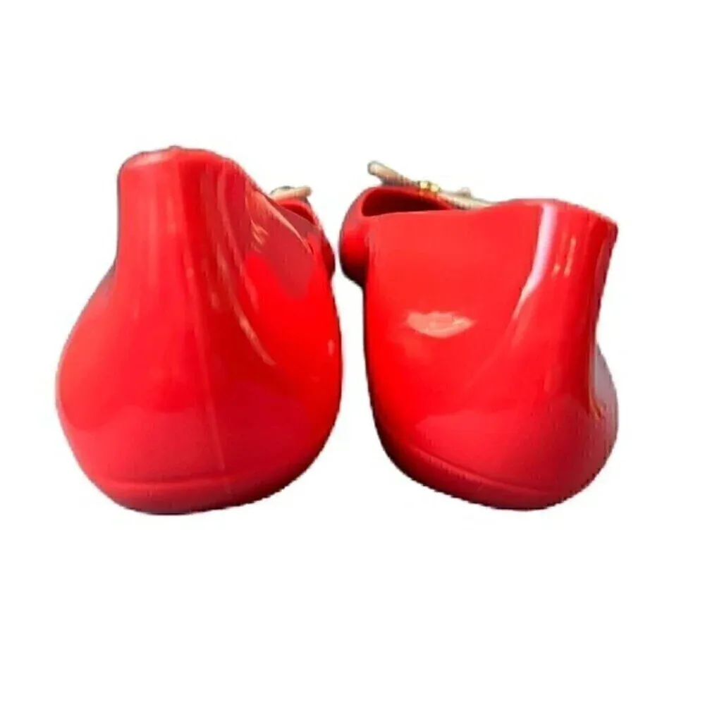 Mel by melissa shoes red ballerina flats with bow ties Sz 6 - Image 4