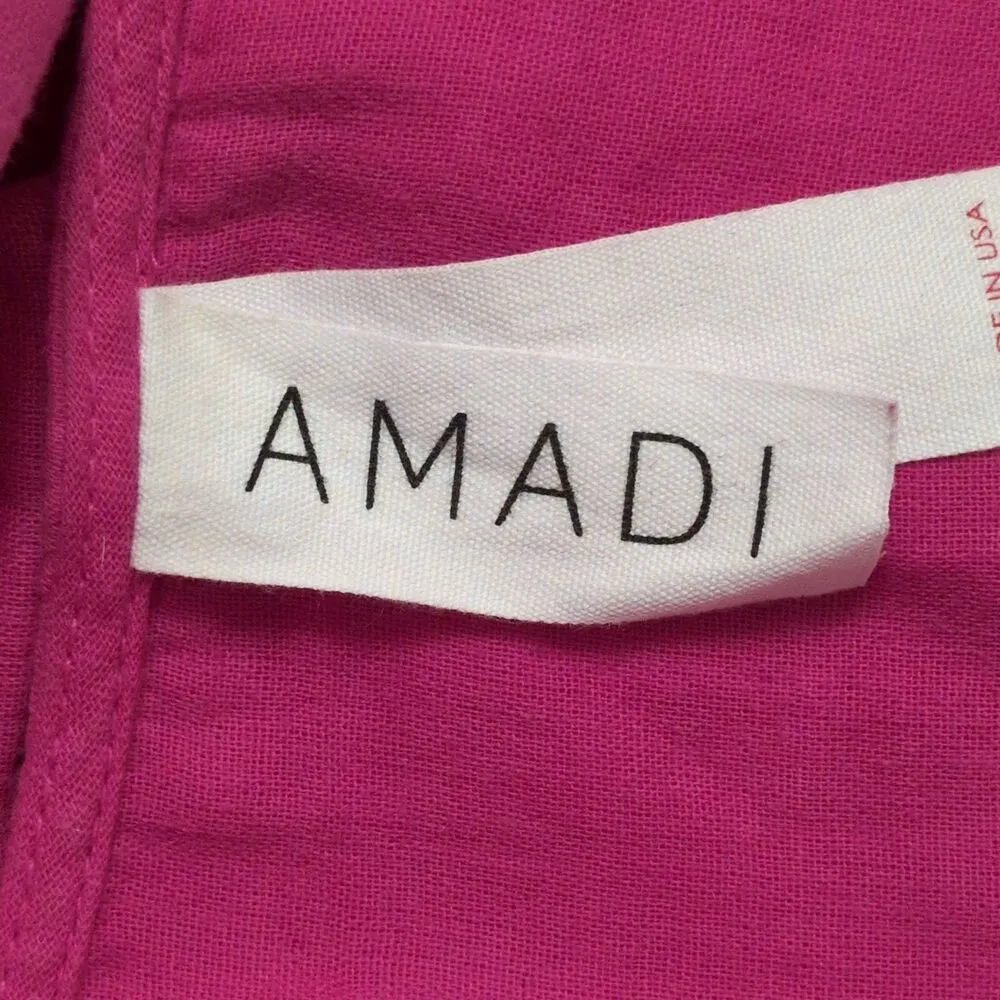 AMADI Anthro Pink Puff Short Sleeve V Neck Lace Up Front Casual Dress Sheath XS - Image 5