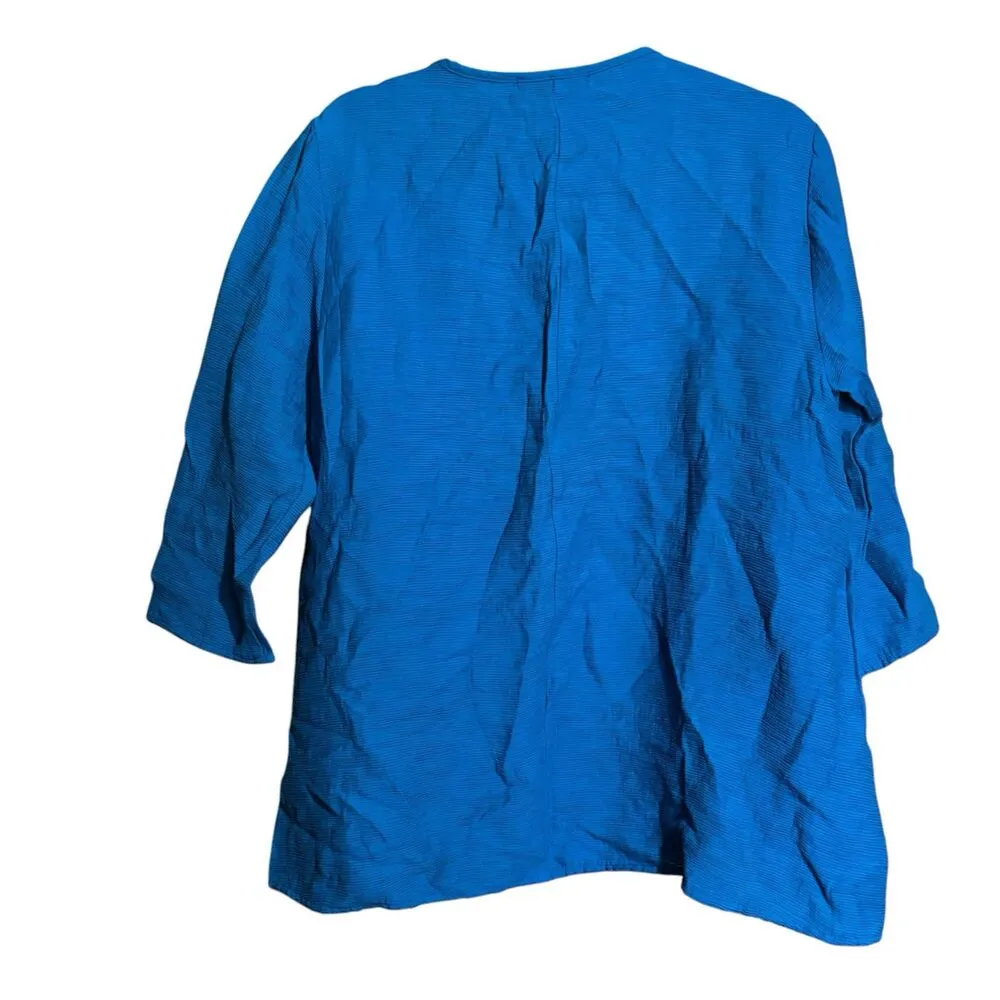 Cut Loose Oversized Top Womens Medium Blue Striped Boxy Lagenlook Artsy Blouse - Image 6