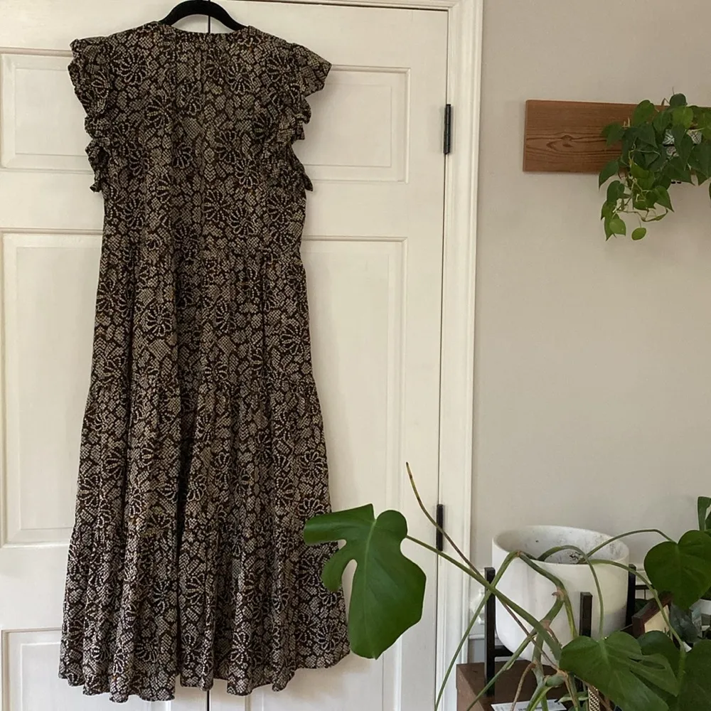 Ulla Johnson Arinella Maxi Dress Smoky Quartz Black Floral Print Tie Size Small‎ - Image 11