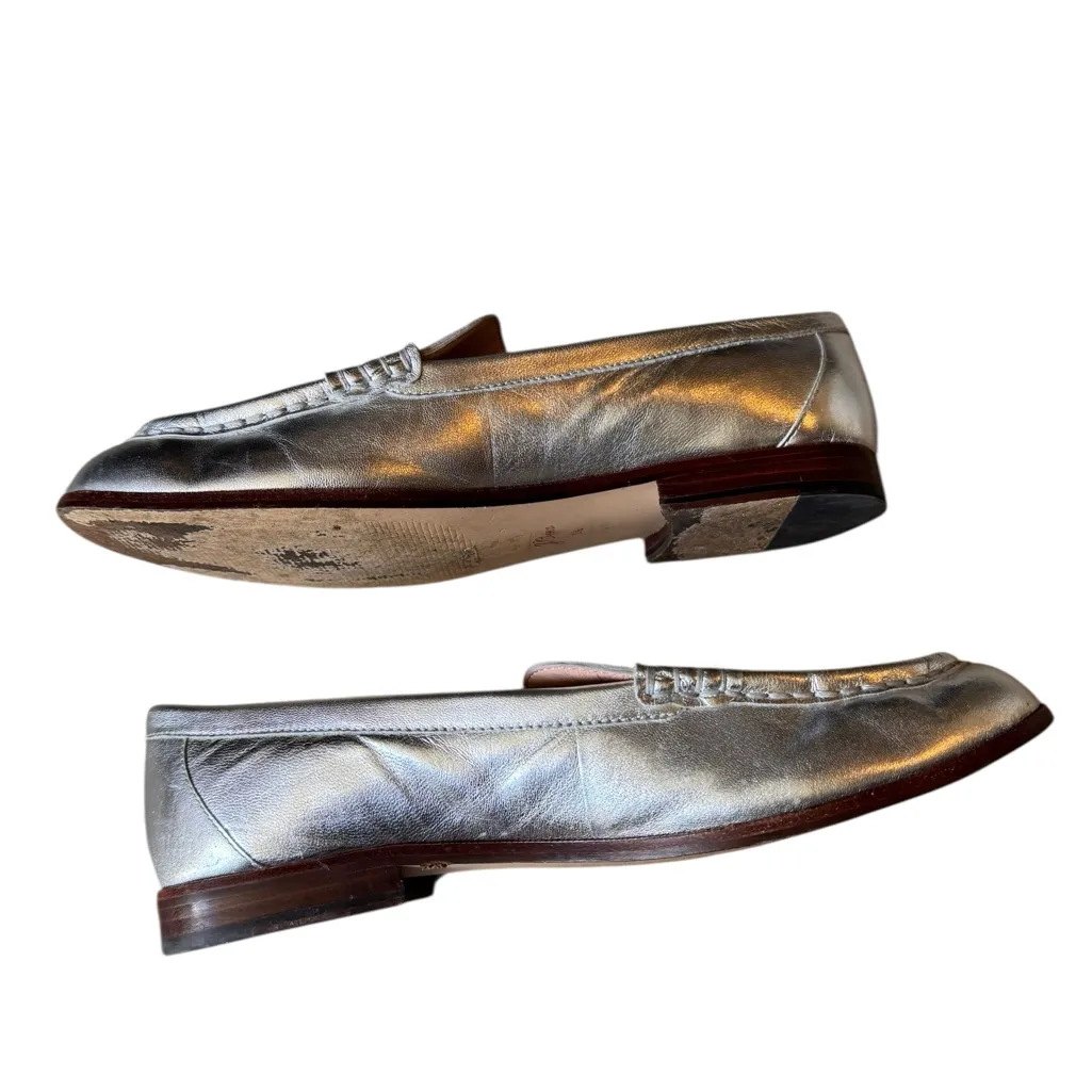 J.Crew - Metallic Leather Loafers Silver Flats Sz 9.5 - Image 8