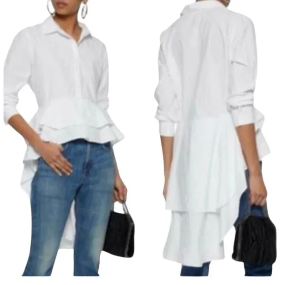 Walter Baker Peplum High Low White Button Down Blouse size medium - Image 2