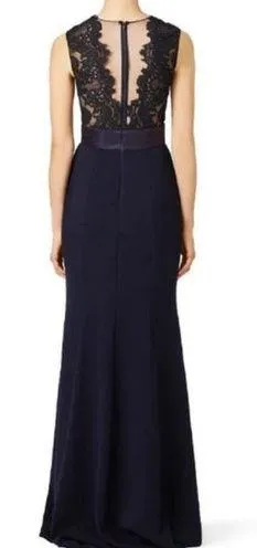 Theia Women's Blue Dramatic Lace Neck Formal Evening Deep Midnight Gown Size 4 - Image 2