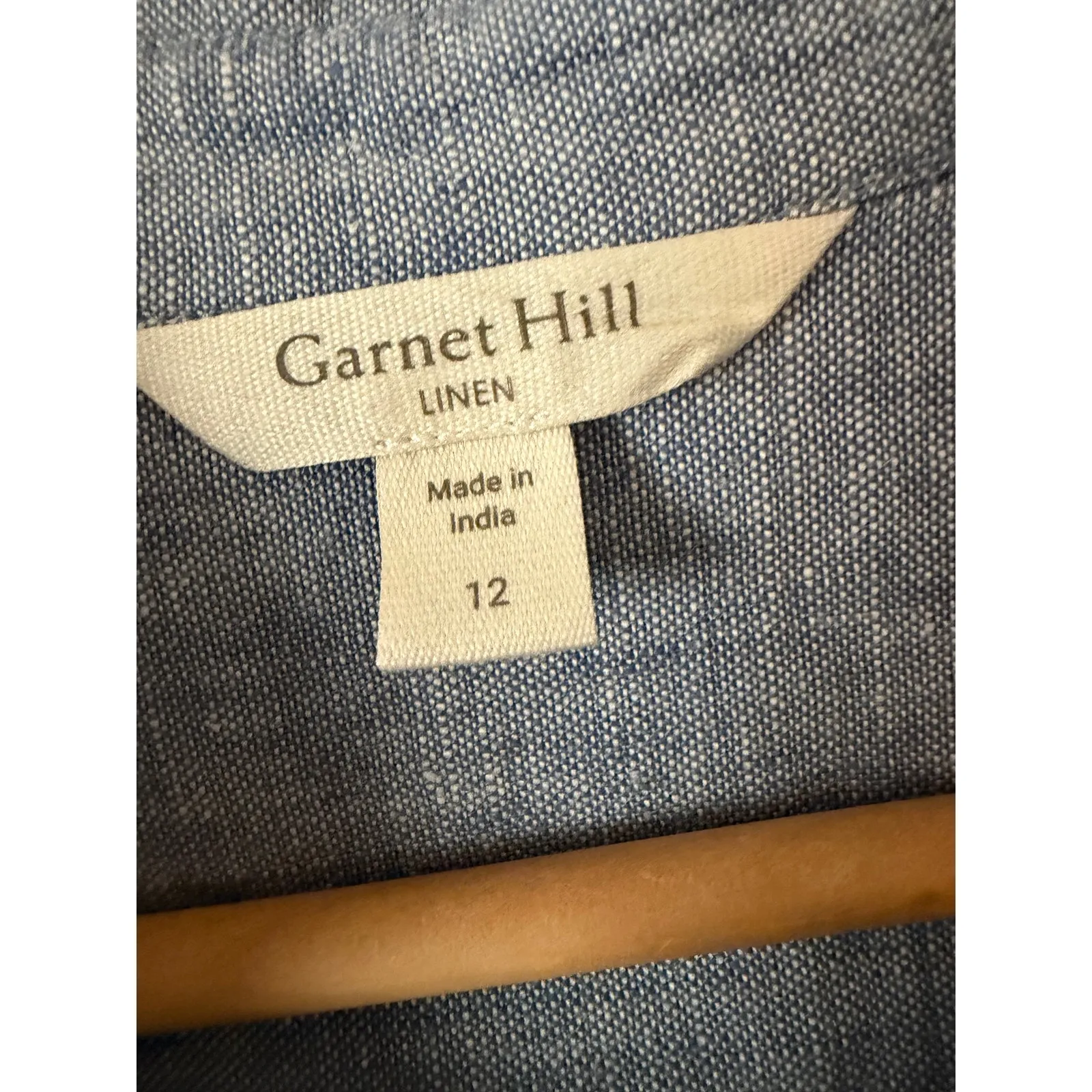 Garnet Hill Darcy Linen Shirtdress Chambray Denim Sky Blue Tie Waist 12 Dress - Image 5