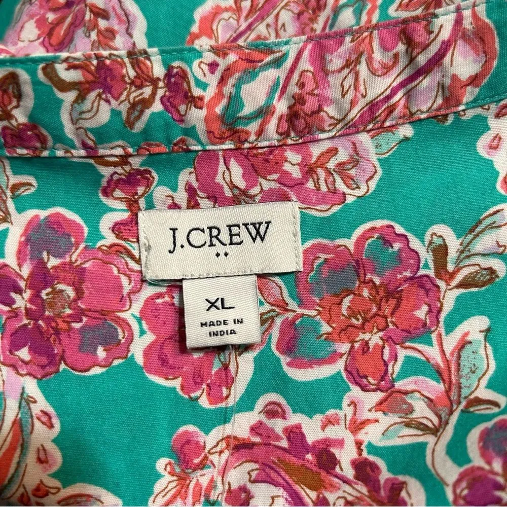 J. Crew Factory Printed Short Sleeve Poplin Top Floral Size XL Blue - Image 7