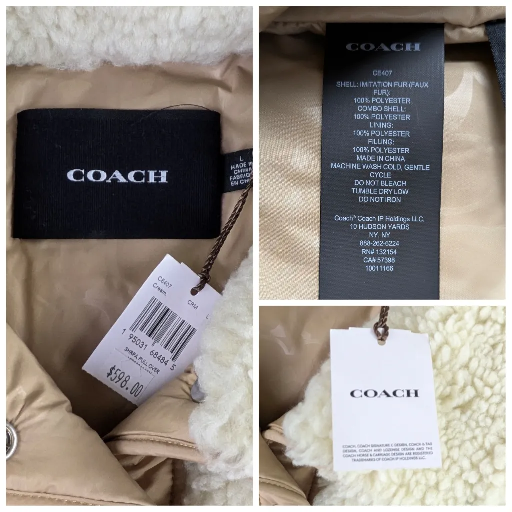 Coach Sherpa Pullover Jacket Cream Tan NWT $598 Size Large  F300 - Image 10