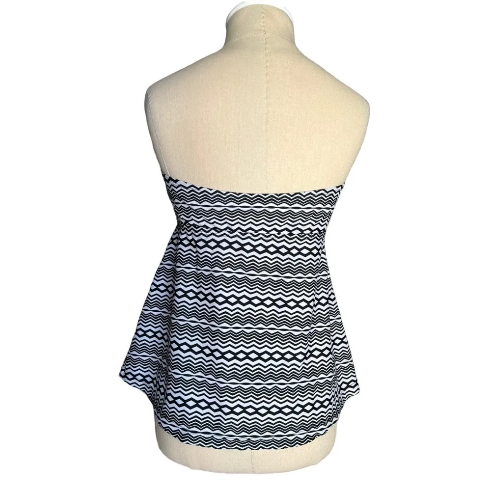CONVERSE Bandeau Diamond Zigzag Black & White Strapless Swim Top Womens Large - Image 6