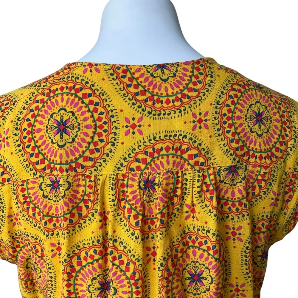 Anthropologie Maeve Cap Sleeve Wrap Top Mixed Media Yellow Printed Blouse, Sz S - Image 12