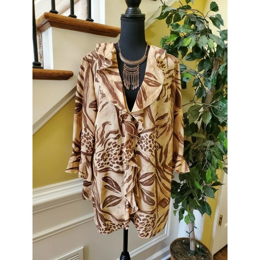 NWT Dana Kay 18W Open Front Ruffled Long Sleeve Brown - Image 12