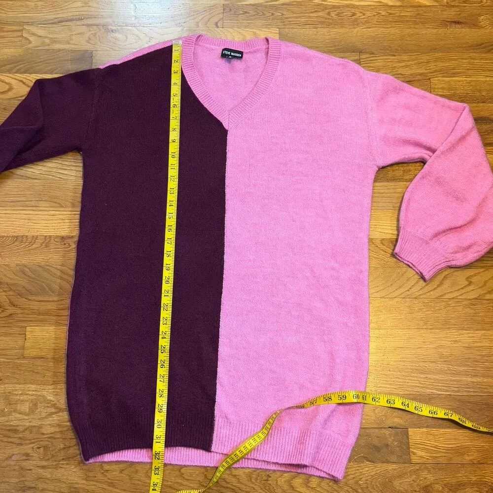 Womens Small Pink Purple V-neck Long Sleeve Knit Sweater Dress Mini - Image 3