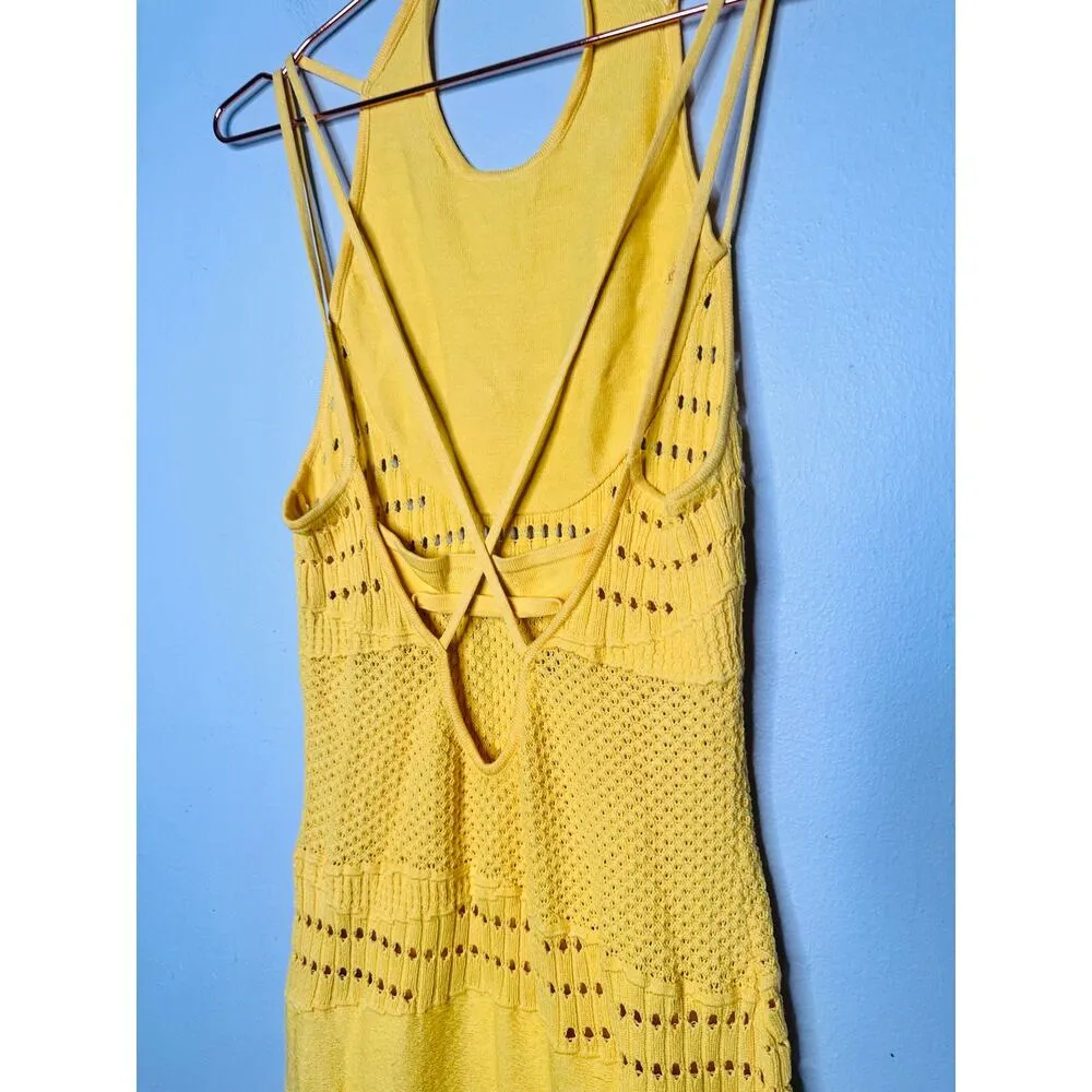 ESTEBAN CORTAZAR x RTR Yellow Knit Crochet Crew Neck Sleeveless Dress size M Size M - Image 11