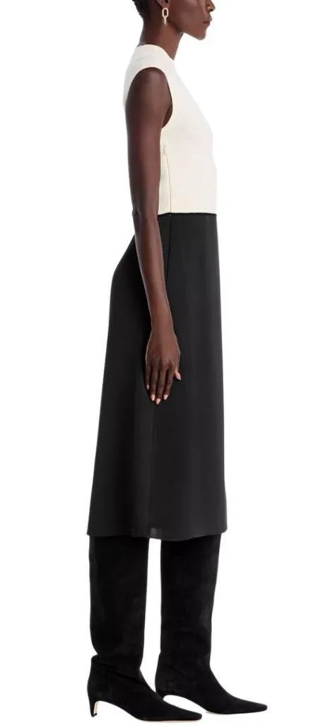 Hugo Boss Ferdola Mixed Media Midi Dress Women's XS Ivory Black Career Chic NWOT - Image 2