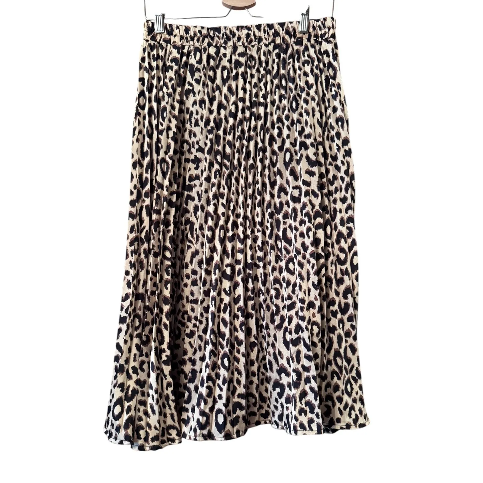 Sadie & Love Leopard Print Midi Skirt Animal Print Elastic Waist Size L Mobwife Tan Size L - Image 2