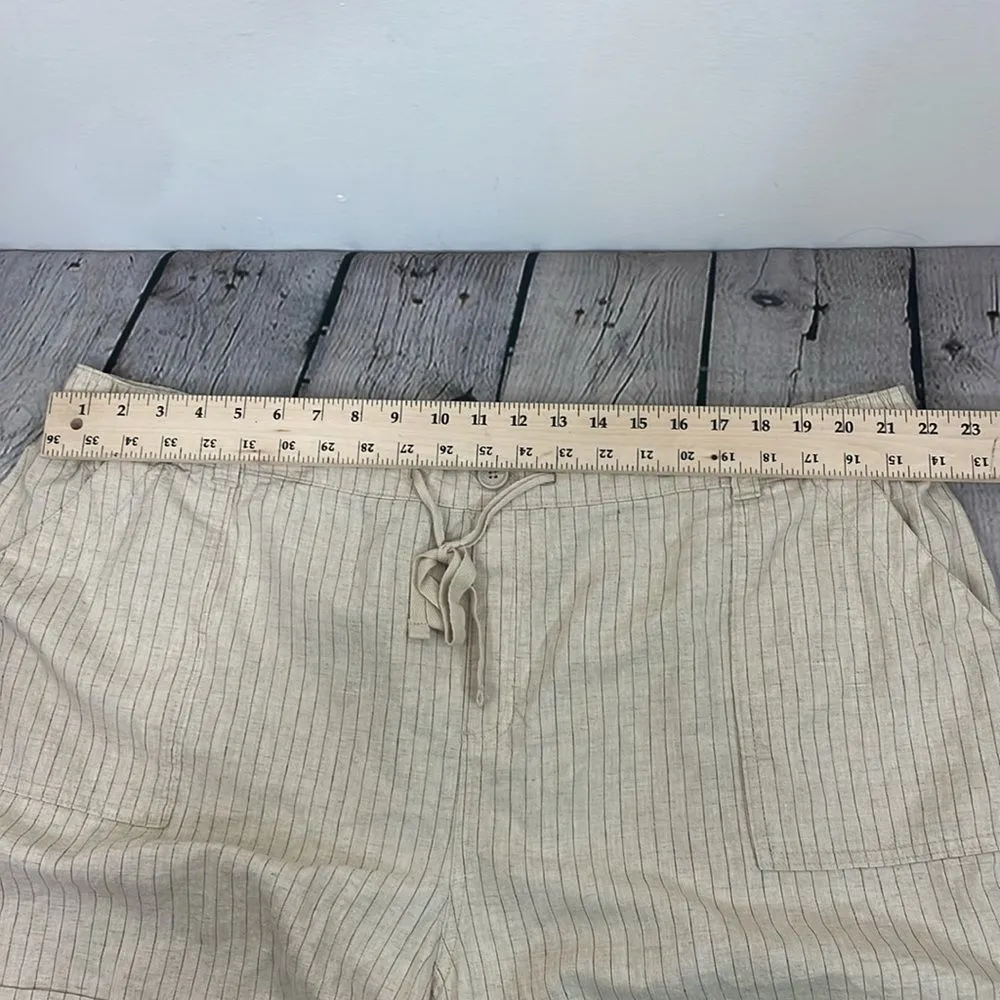 Lane Bryant Soft Slub Short Mid Rise Shorts Linen Blend Tan Black Stripes  22/24 - Image 10