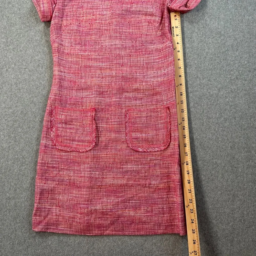W By Worth Pink Tweed Shift Dress Women's 0 Short Sleeve High Neck Linen Blend - Image 5