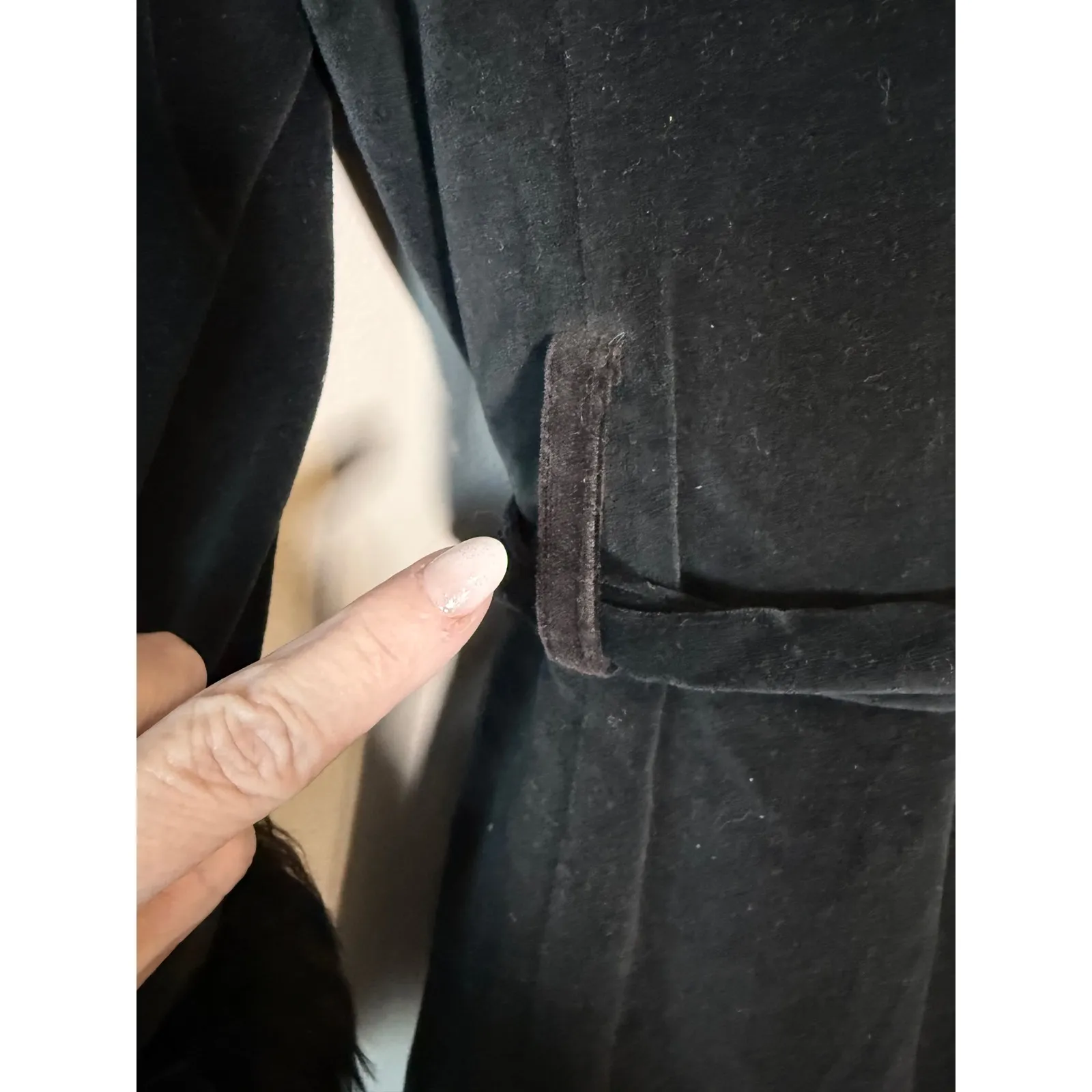 VTG Raincheetahs Black Velvet Faux Fur Long Opera Coat Belted Sz 12 Penny Lane - Image 4