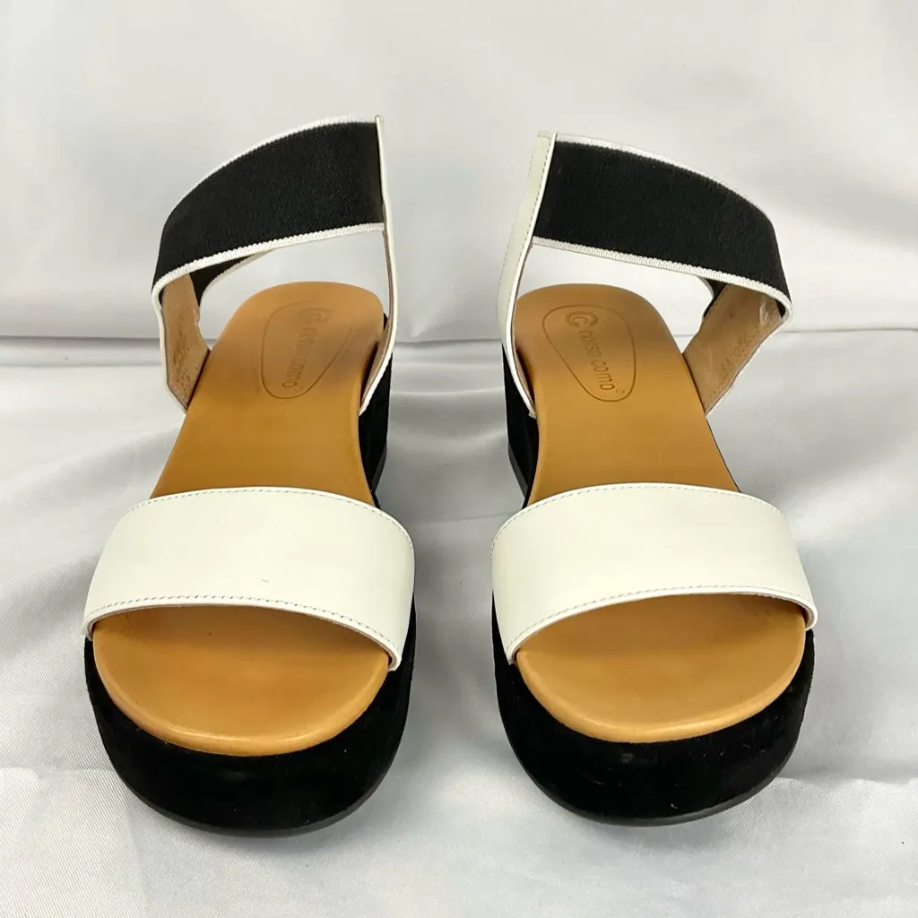 Corso Como Wendolyn Suede Leather wedge sandals SZ 7 Black & White Neutral - Image 2