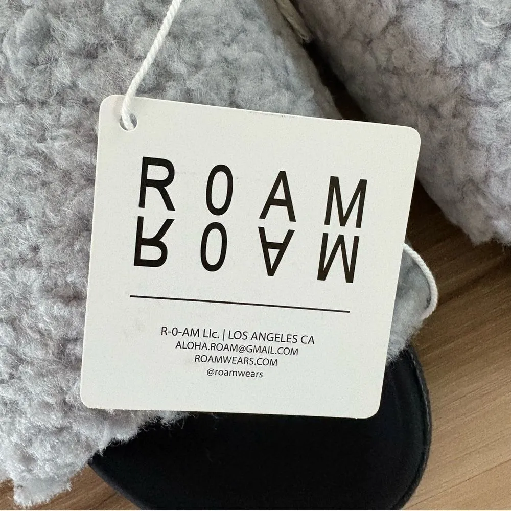 Anthropologie ROAM Cozy Fuzzy Slide Sandals in Black and Light Gray Size 7 - Image 5