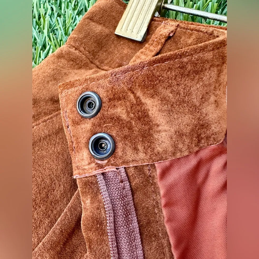 Vintage 1970s 1980s Suede Leather Pants Trousers Orange Size 28 - Image 8