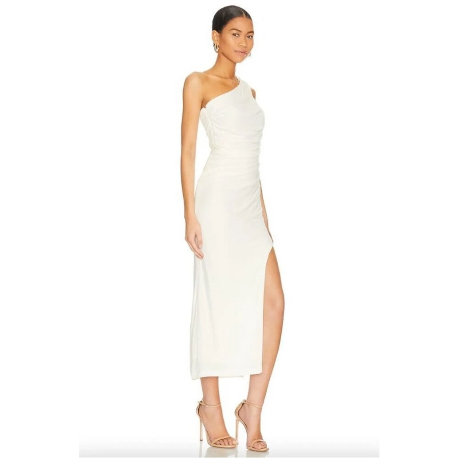 BARDOT Rosalie One Shoulder Sheath Midi Dress Orchid White Womens Size Small - Image 3
