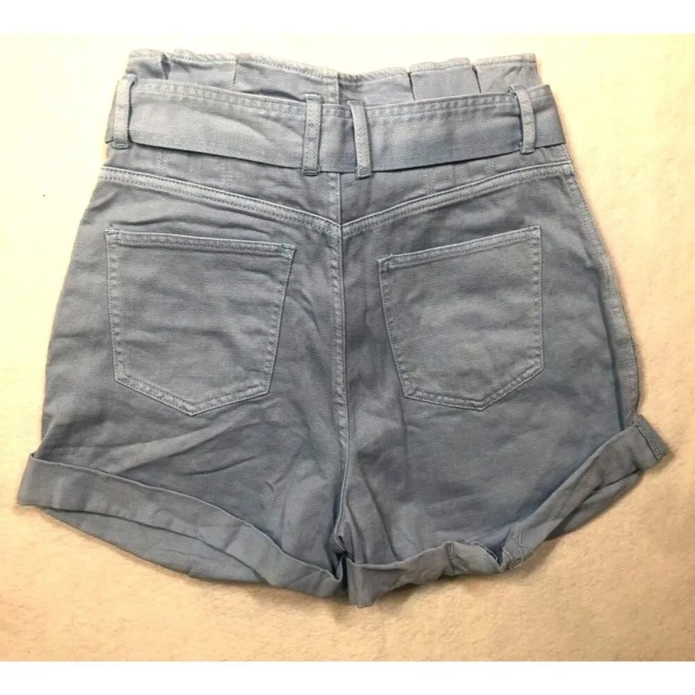We The Free People Nova Denim Paper Bag High Rise Shorts Light Blue Womens Small - Image 3