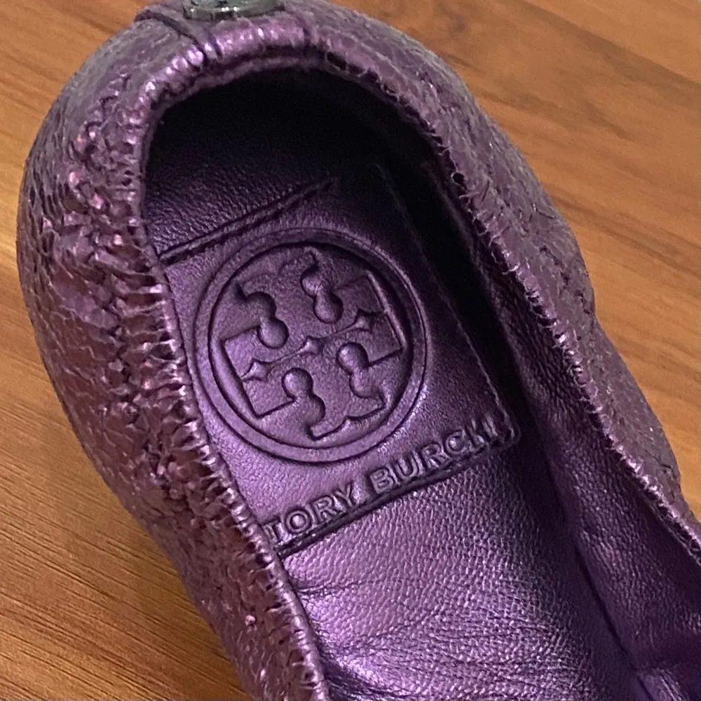 TORY BURCH Azalea Jeweled Bow Metallic Purple Ballerina Ballet Flats Size 8.5M - Image 14