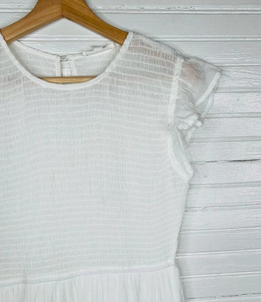 Blu Pepper Women's Smocked Ruffle Sleeve Tiered Midi Dress White Size M - Image 5