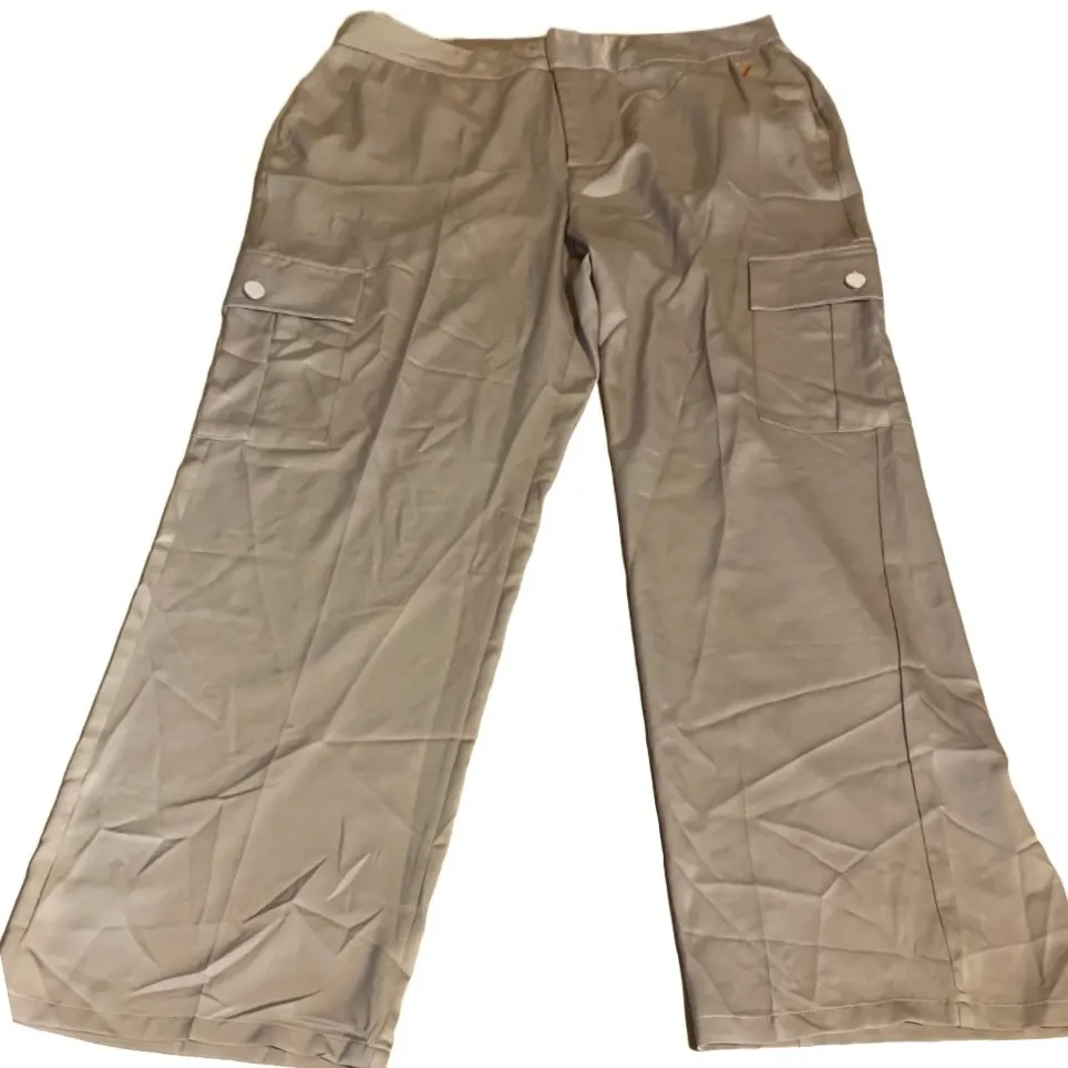 OLIVIA SKY "MADRID SATIN" TAN STRAIGHT LEG CARGO PANTS (12) - Image 9