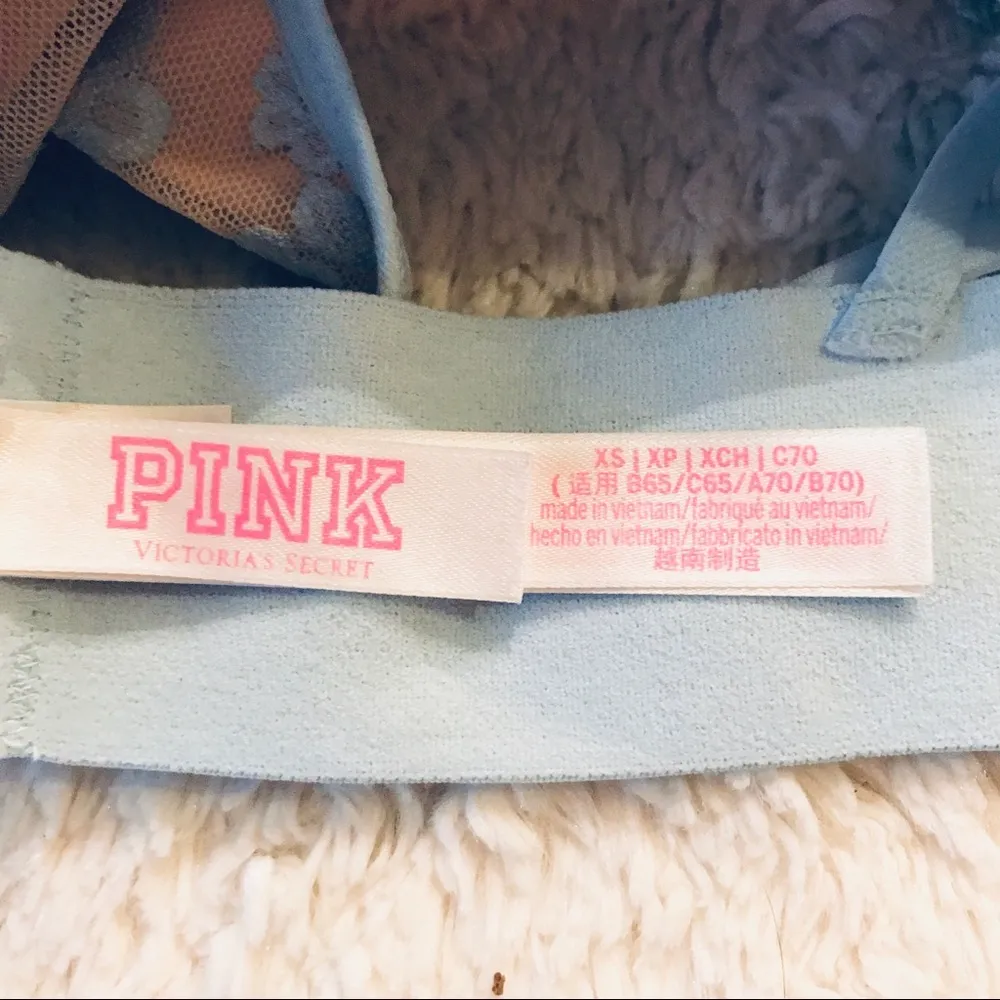 VS PINK Blue Daisy Lace Triangle Racerback Bralette Size XS - Image 8