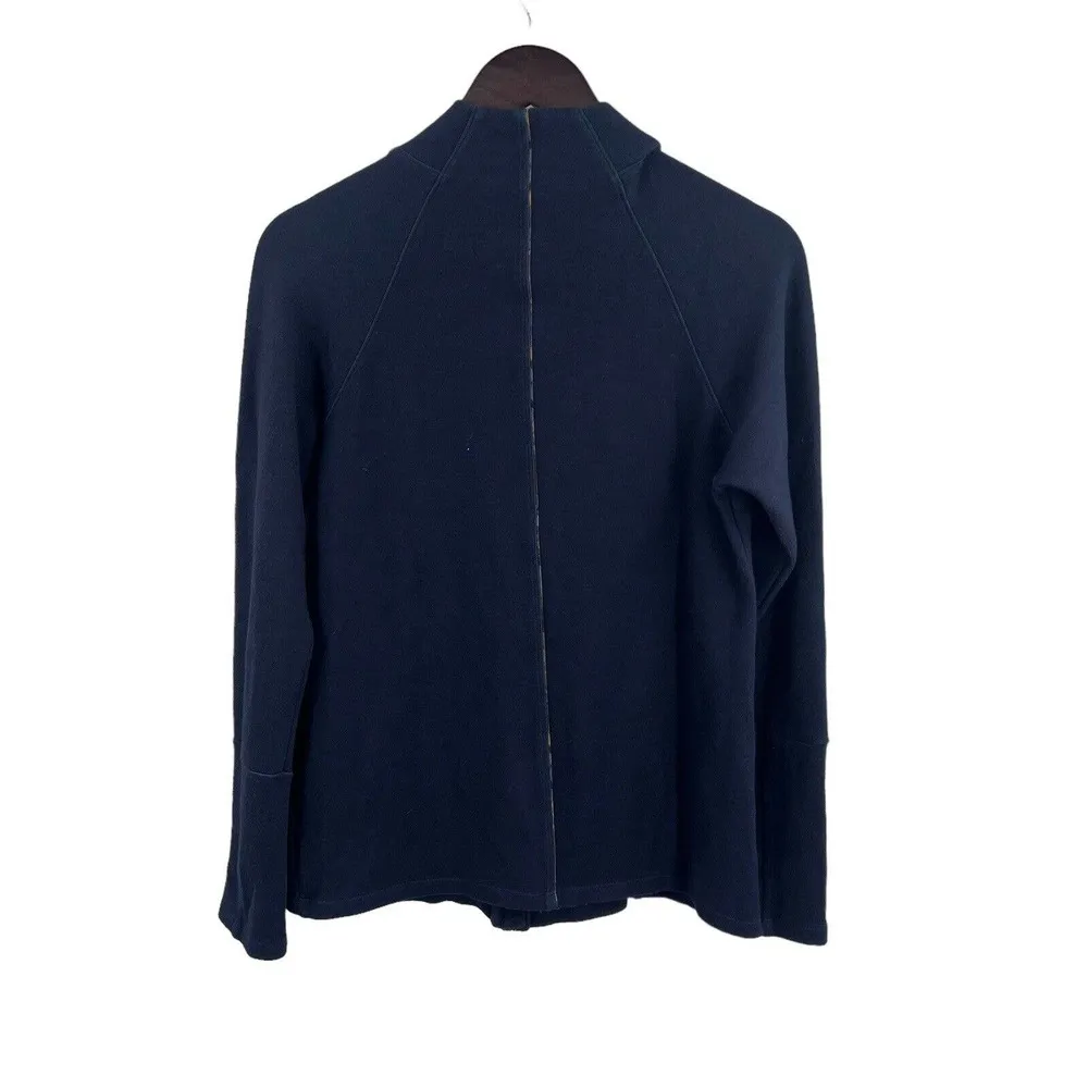 Soft Surroundings Navy Blue Zip Front Knit Jacket Medium - Image 4
