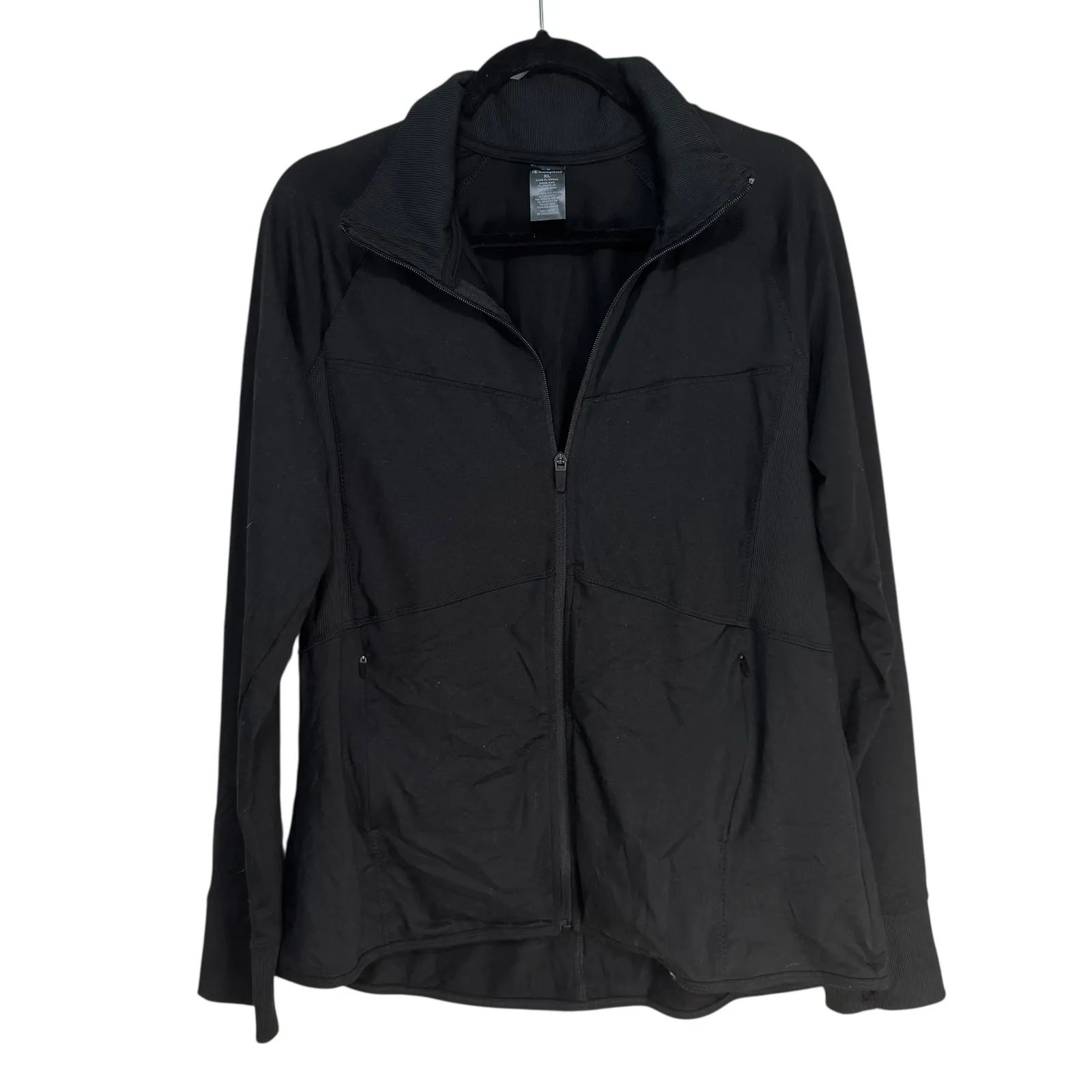 Champion Womens Black Full Zip Athletic Track Jacket Size XL Thumbholes - Image 9