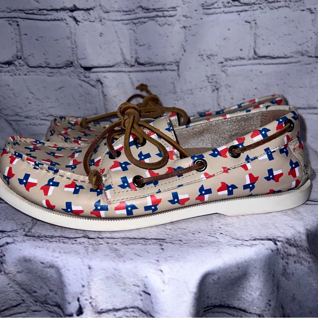 Froats The Lone Star Casual‎ Boat Shoes Leather Loafers Texas Flag Size 6 Red - Image 5
