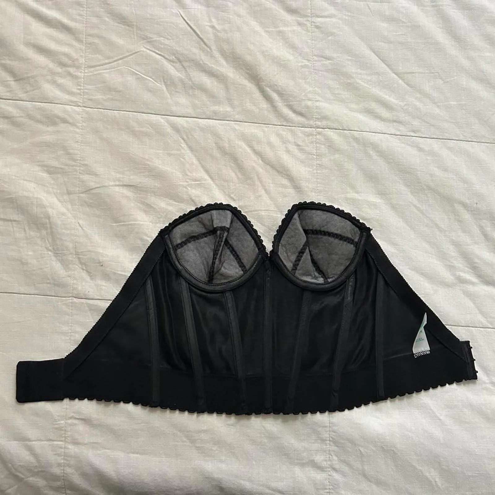 Vintage Union made stamp Black corset top with boning and lace trim Size 34B - Image 3