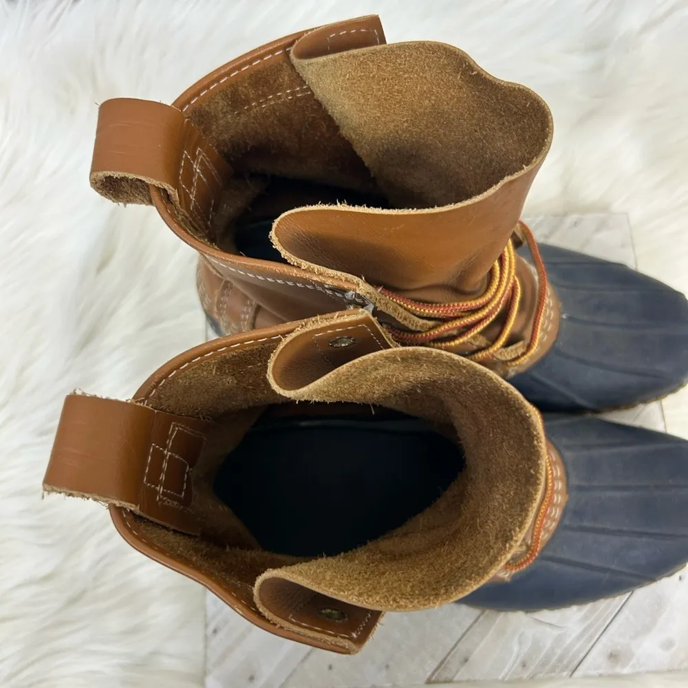 L.L.Bean Women’s 8” Unlined Bean Boots in Tan/Bright Navy/Gum Size 7N - Image 2