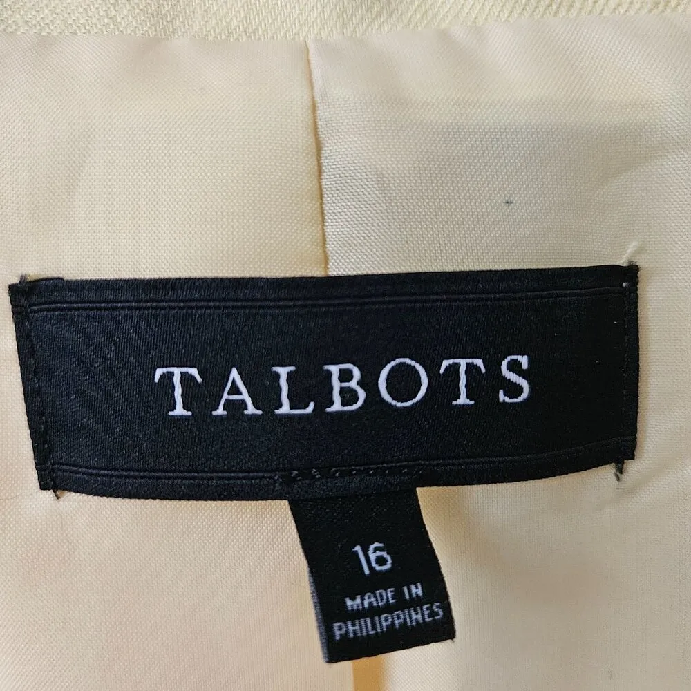 TALBOTS Linen Blazer Womens Size 16 Yellow Open Front Jacket Polyester Lining - Image 3
