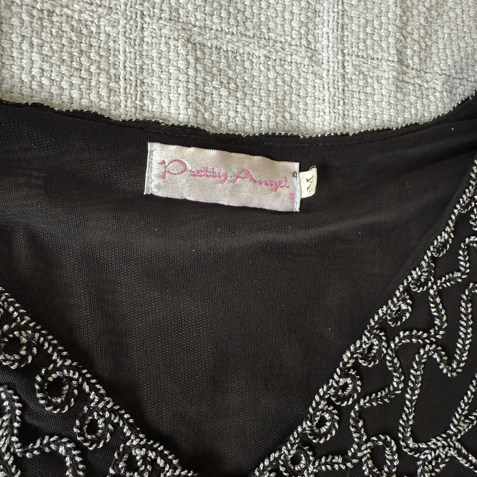 Pretty Angel Mesh Lined Black Silk‎ Blend V Neck Top M Fairy Y2K Witchy - Image 3