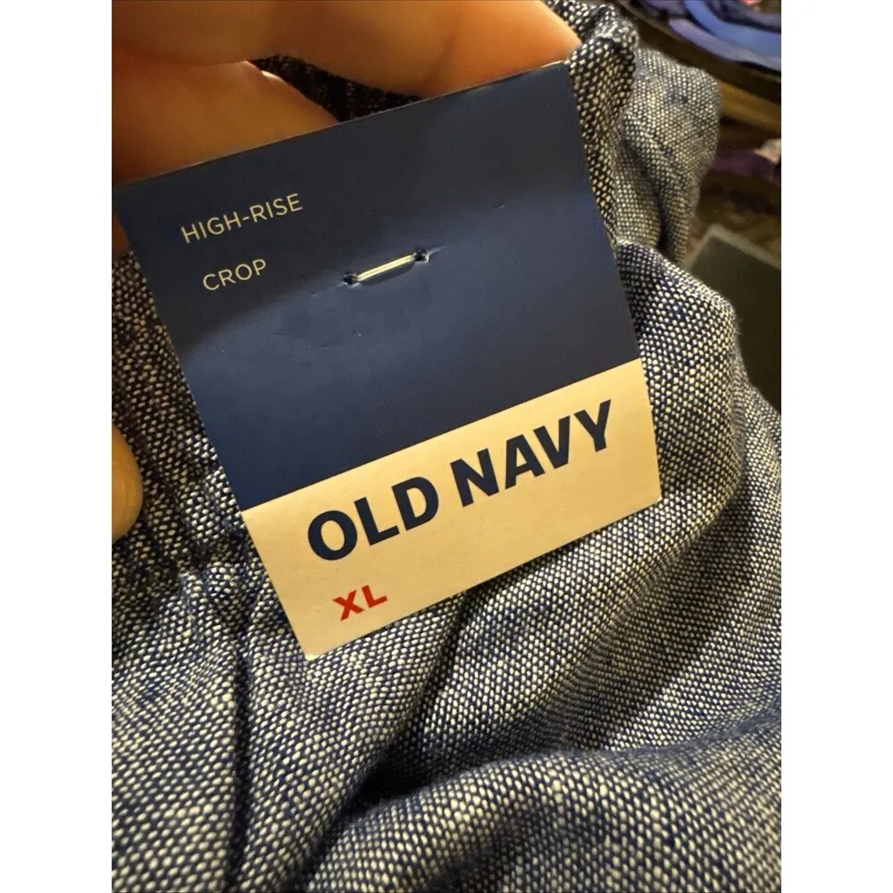 Womens Chambray Pants Straight Blue  Pull On Drawstring XL New Crop - Image 2