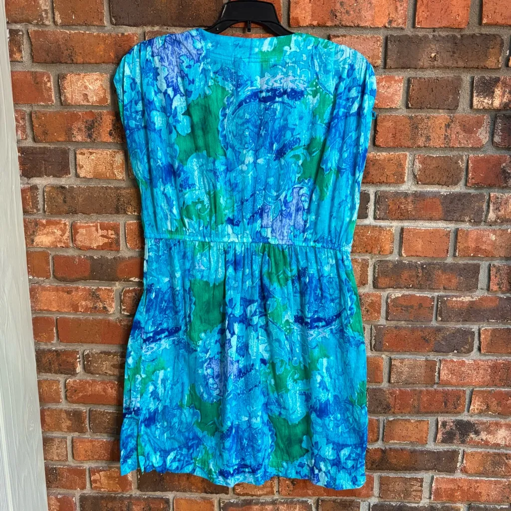 Lauren Ralph Lauren womens floral summer beach vacation cover up dress blue M Size M - Image 6