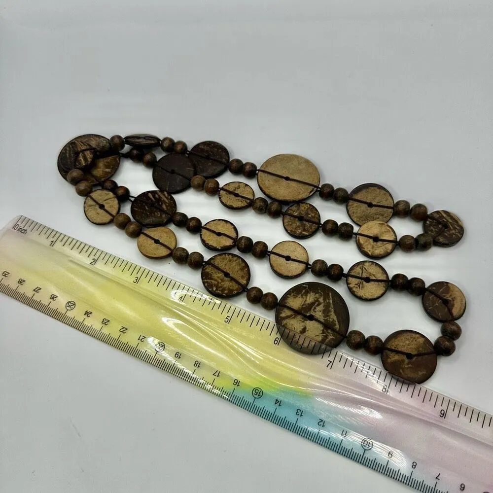 Brown coconut shell long beaded necklace - Image 8