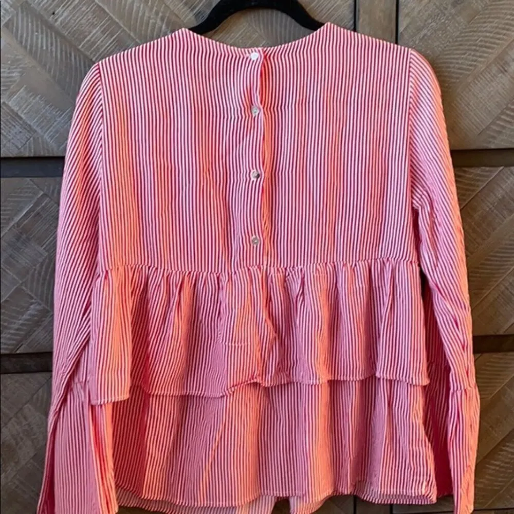ZARA blouse Red Stripe Ruffle Top small - Image 5