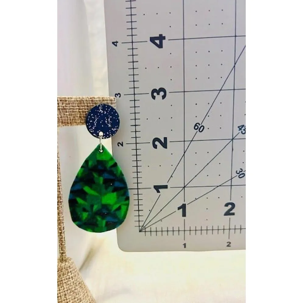 Navy and‎ Green Earrings with a touch of Glitter Handmade Office NIght Out - Image 2