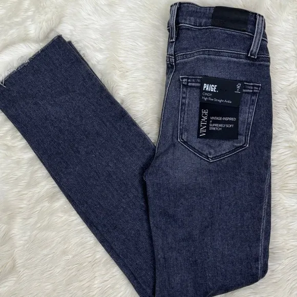 Paige Cindy Raw Hem Antique‎ Black Ankle Mid Rise Jeans Size 23 NWT - Image 2