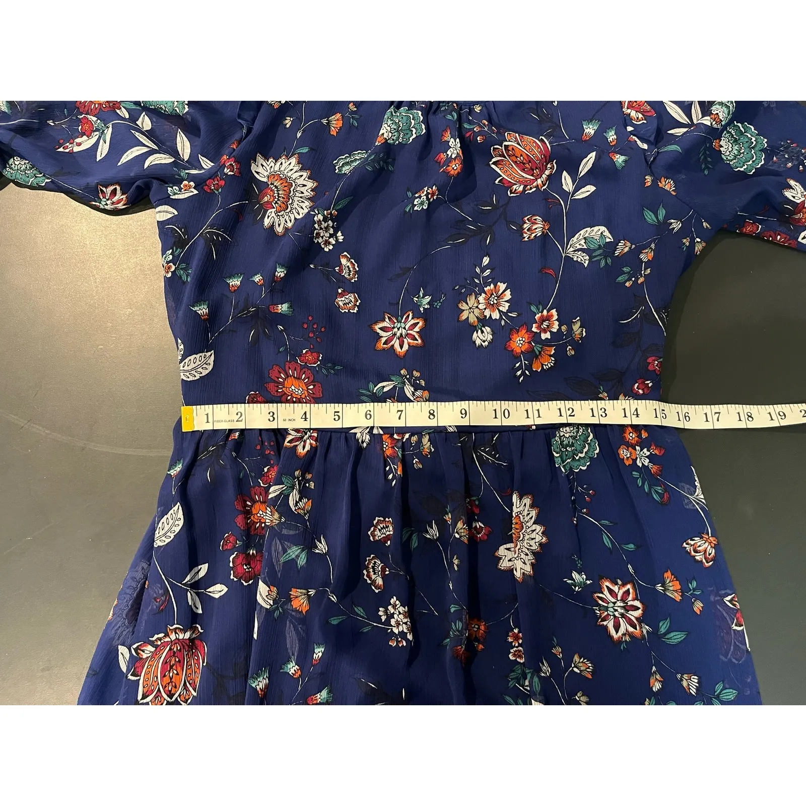 Calvin Klein Women's Floral A-Line Dress Bell Sleeves Size 8 Blue Fall Cocktail - Image 9