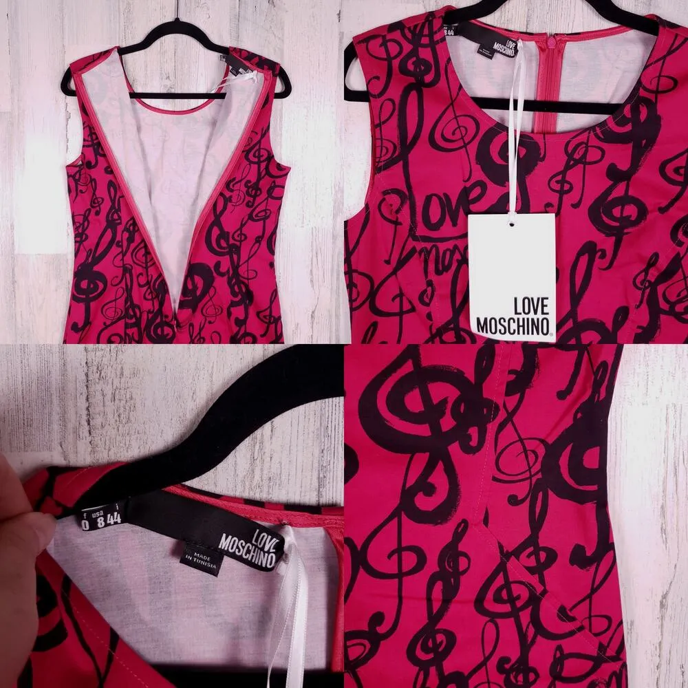 NWT Love Moschino Fuchsia Music Note Sheath Sleeveless Dress Women's Size 8 - Image 5
